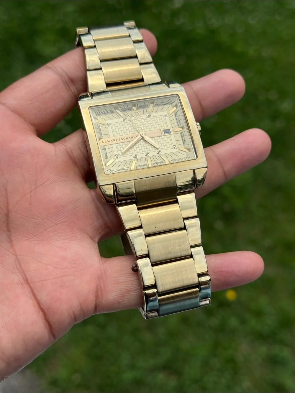 Armani Exchange Gold-Tone Square Bracelet Watch Mens
